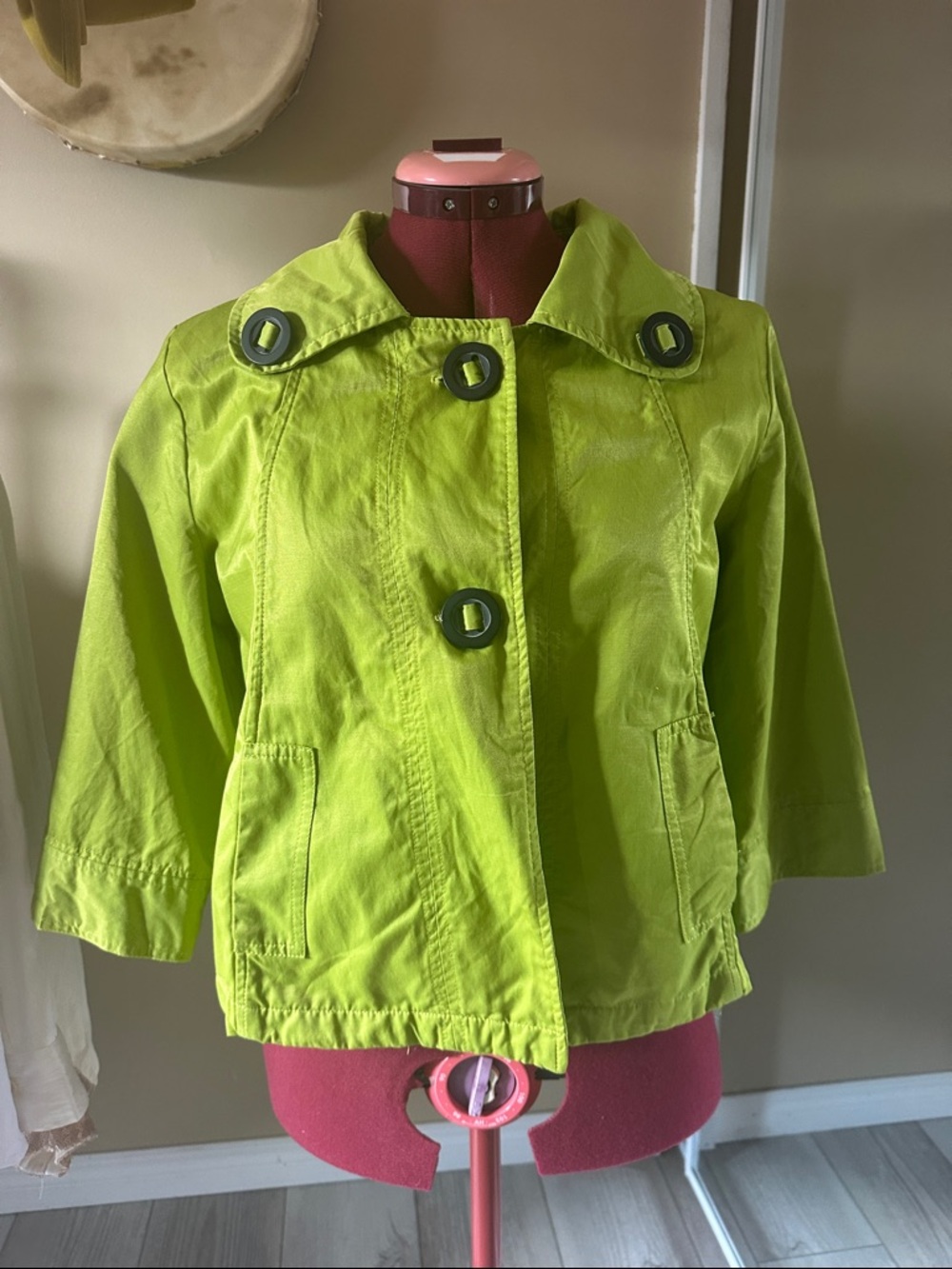 Talie Bright Lime Green Women's Short Trench Jacket